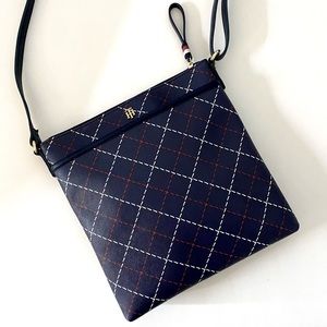TOMMY HILFIGER Red White Blue Argyle Quilted Plaid Julia North South Crossbody